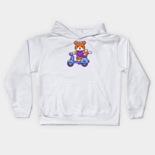 Cute Cheetah Tiger Riding Scooter And Waving Hand Cartoon Kids Hoodie